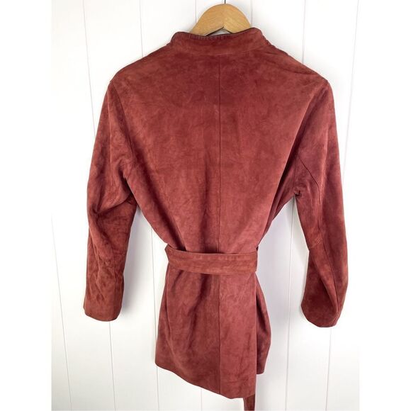 Reiss Willow Goat Suede Wrap Belted Tie Brick Red Jacket XS Leather Coat Kimono - Picture 9 of 11